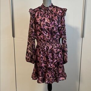Greylin Purple Brown Metallic Abstract Mini Dress, Size L
